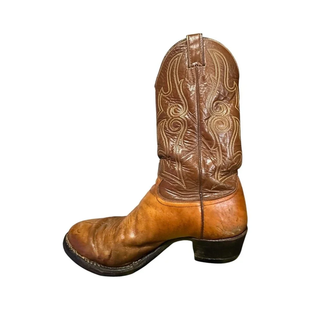 Justin Cowboy Two Tone Brown Leather Mens 10.5 D Boots Western Vibram Style 1847